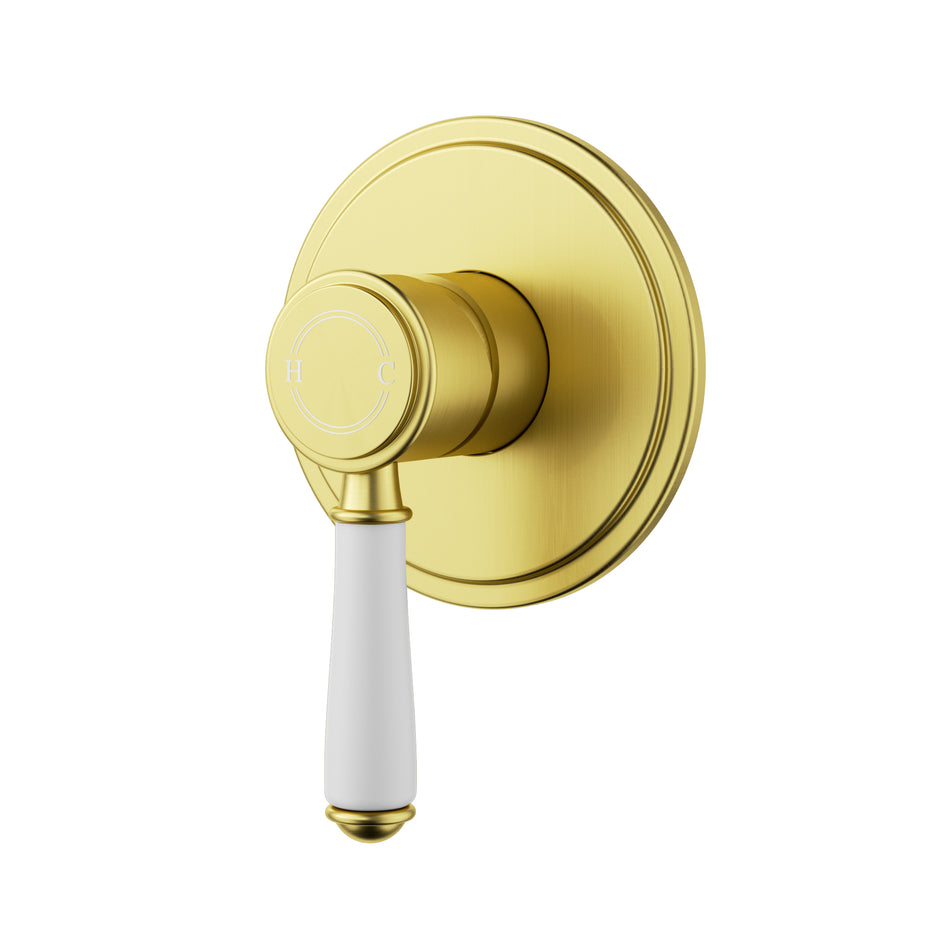 Ikon Clasico Wall Mixer Trim Kit with Ceramic Handle in Brushed Gold