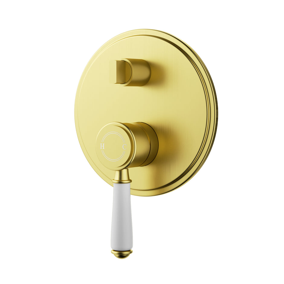 Ikon Clasico Wall Mixer Diverter Trim Kit with Ceramic Handle in Brushed Gold
