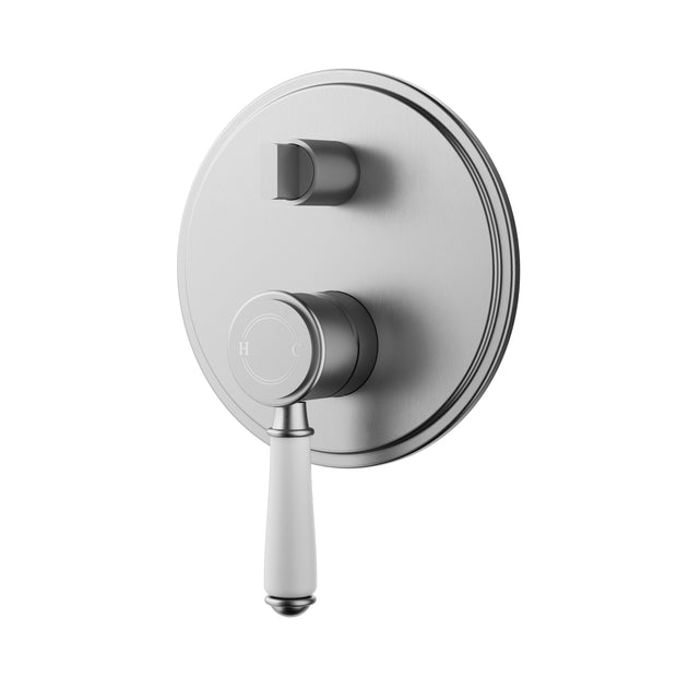 Ikon Clasico Wall Mixer Diverter Trim Kit with Ceramic Handle in Brushed Nickel