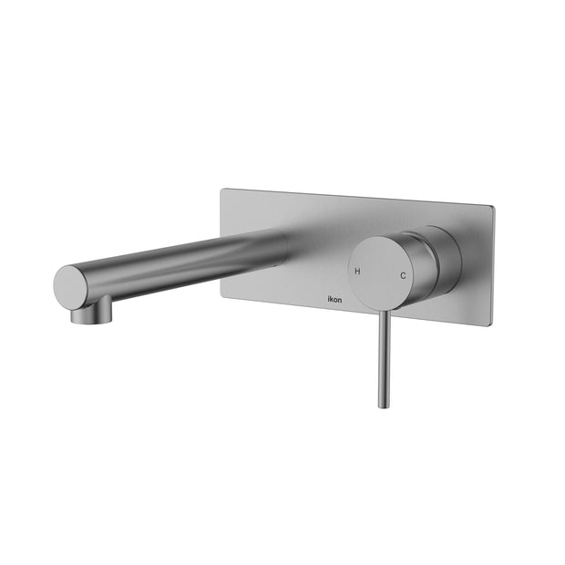 Ikon Hali Wall Basin Mixer Straight Spout in Brushed Nickel