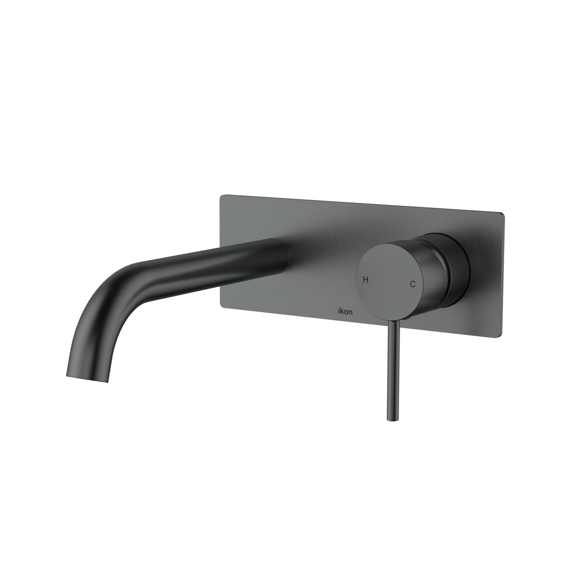 Ikon Hali Wall Basin Mixer Curved Spout in Gun Metal
