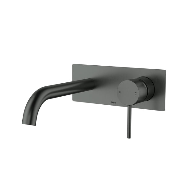Ikon Hali Wall Basin Mixer Curved Spout in Gun Metal