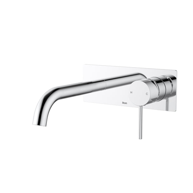 Ikon Hali Wall Basin Mixer Curved Spout in Chrome