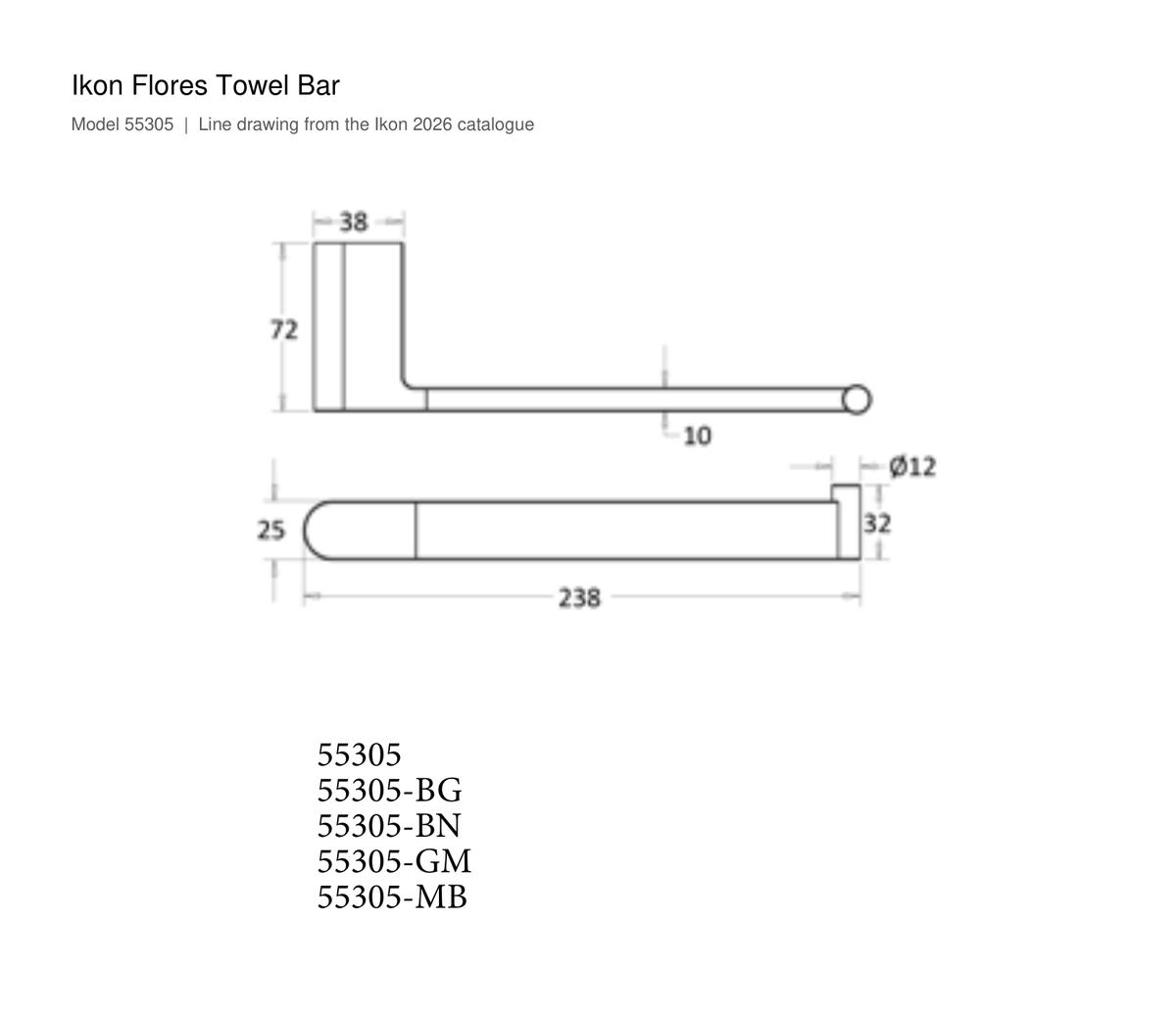 Flores Towel Bar line drawing