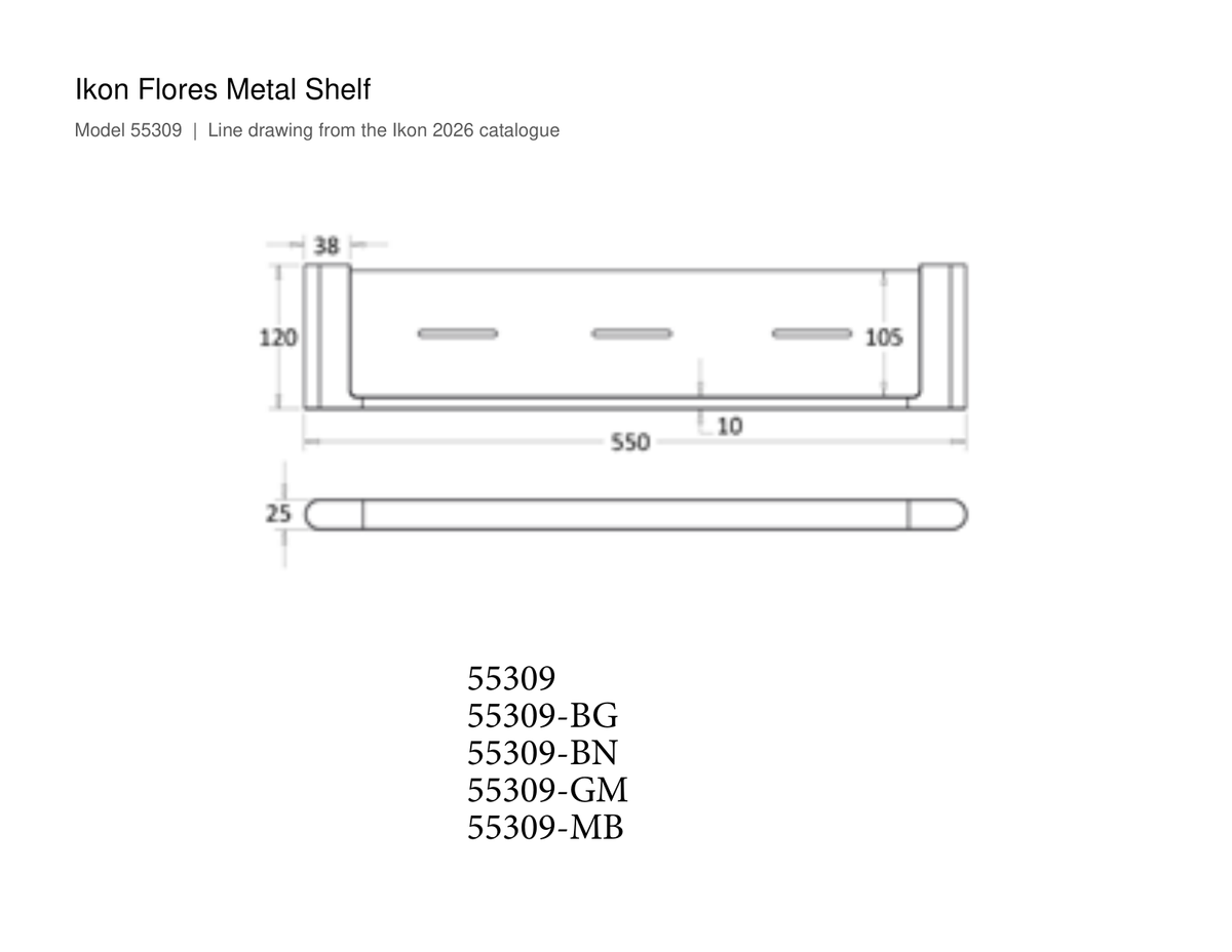 Flores Metal Shelf line drawing