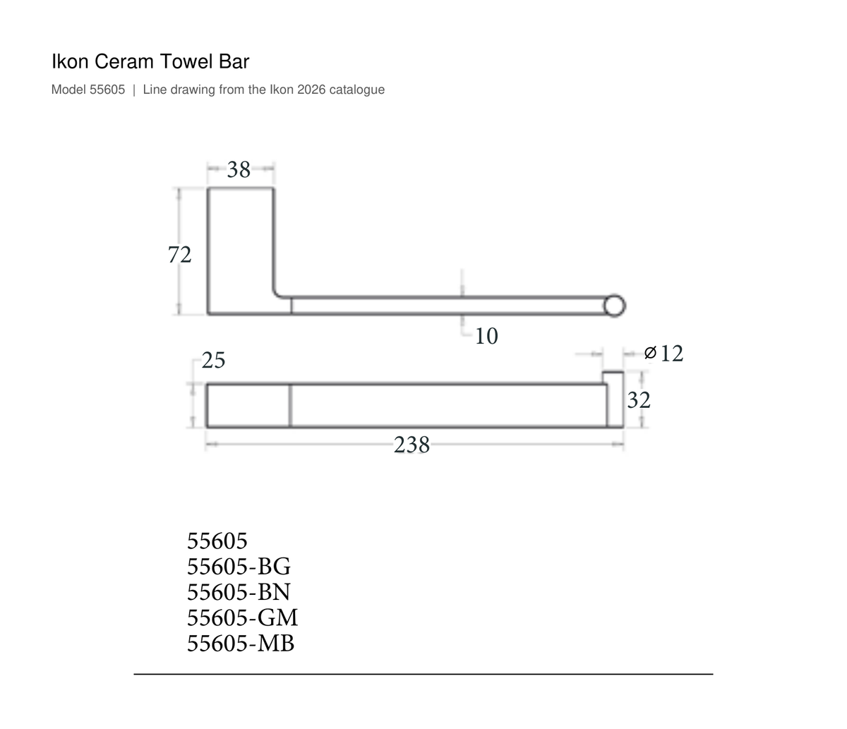 Ceram Towel Bar line drawing