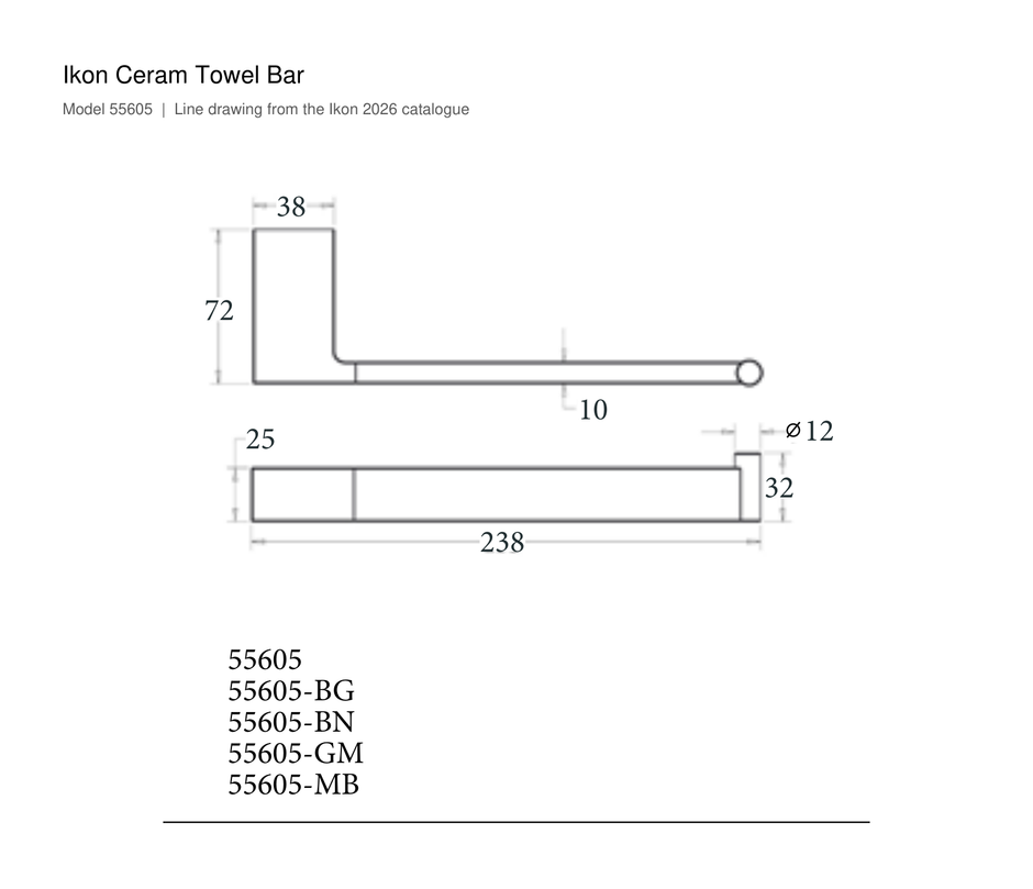 Ceram Towel Bar line drawing