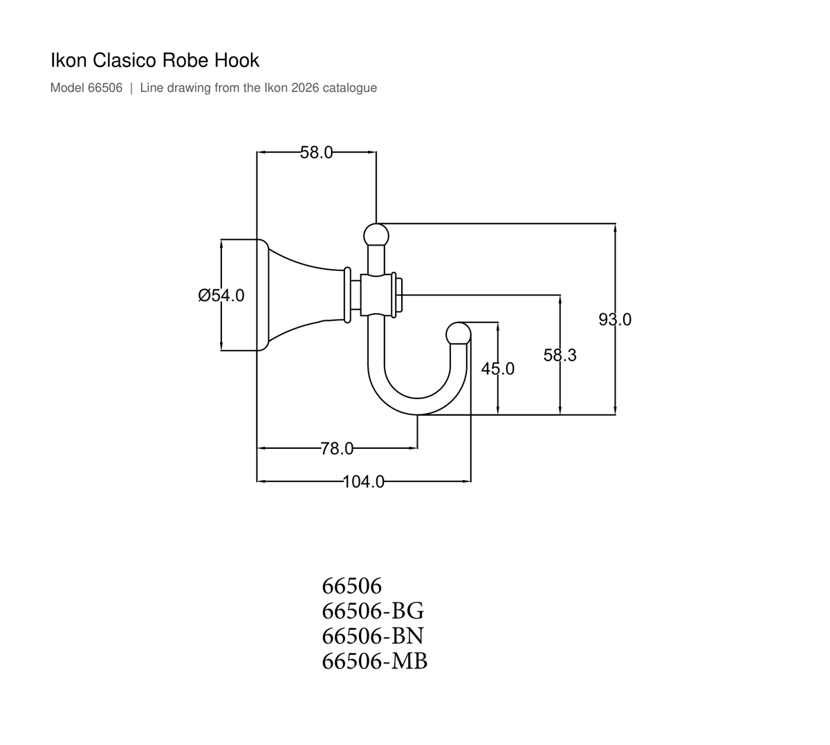 Clasico Robe Hook line drawing