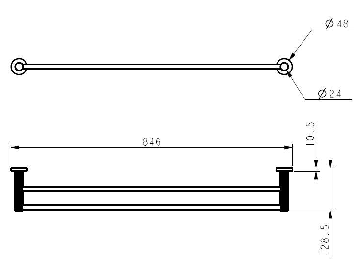 Linie Double Towel Rail 800mm line drawing