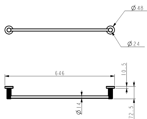 Linie Single Towel Rail 600mm line drawing