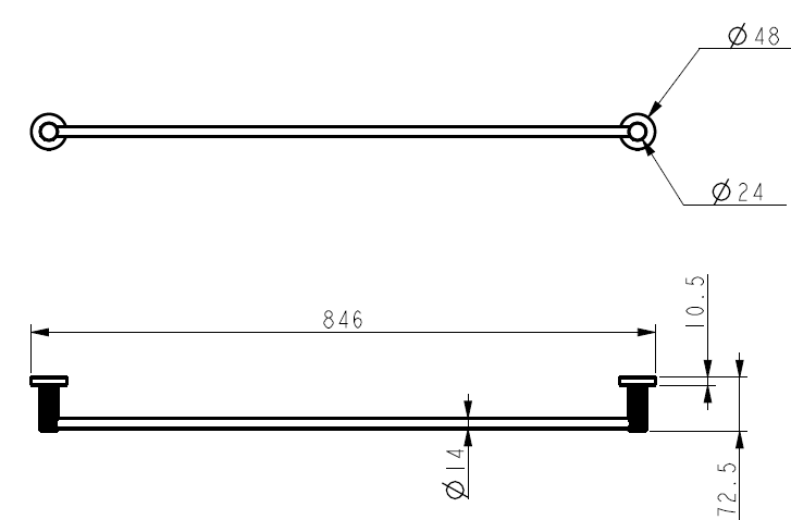Linie Single Towel Rail 800mm line drawing