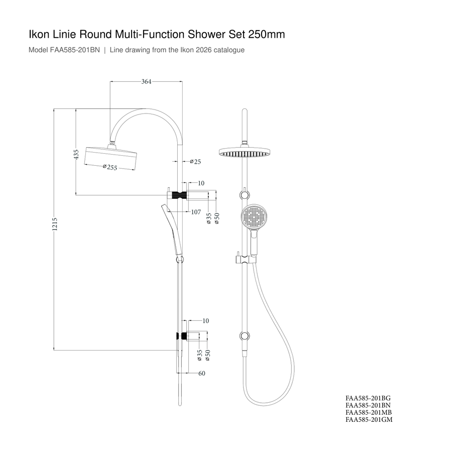 Linie Round Multi-Function Shower Set 250mm line drawing