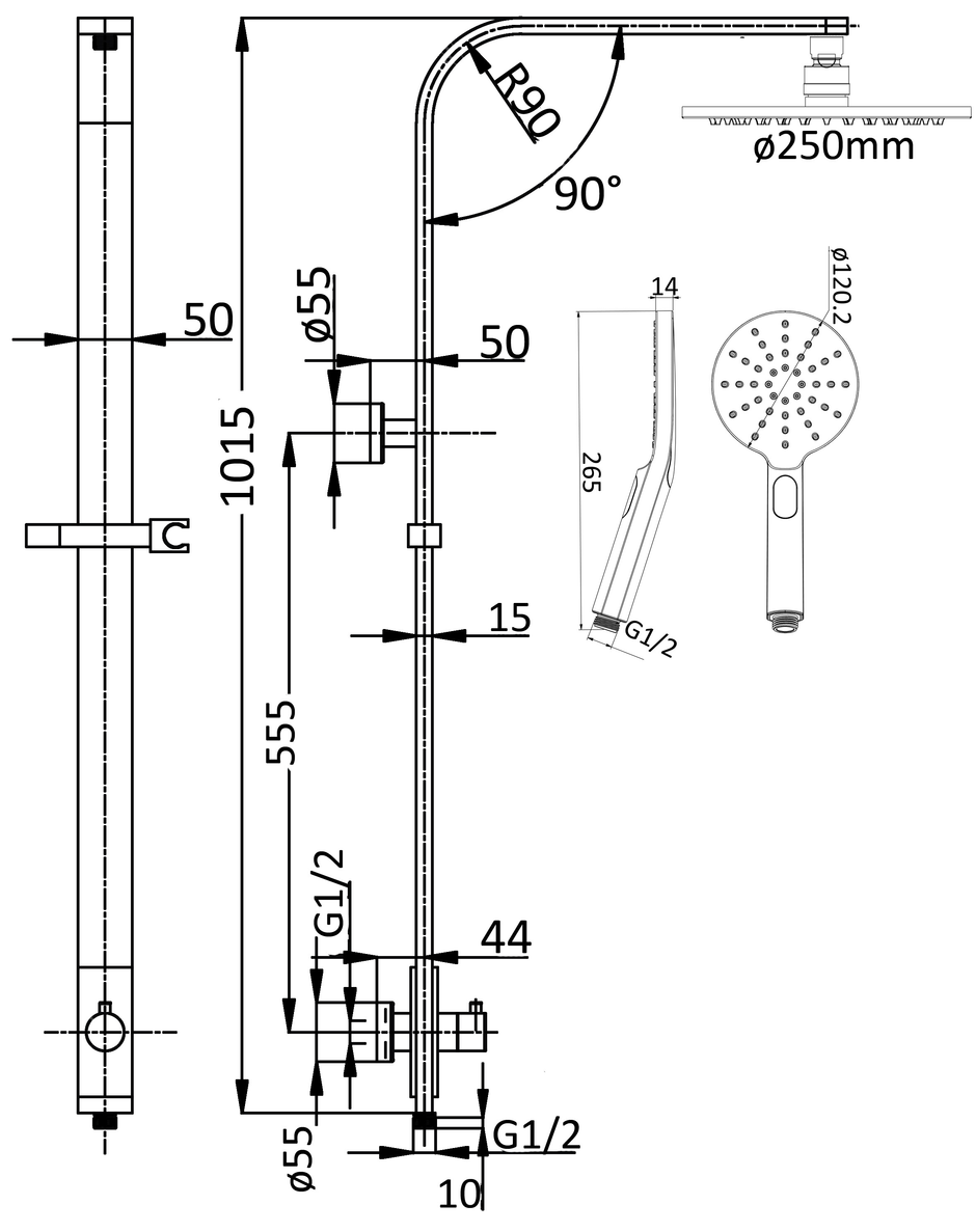 Kara Shower Set Multifunction line drawing
