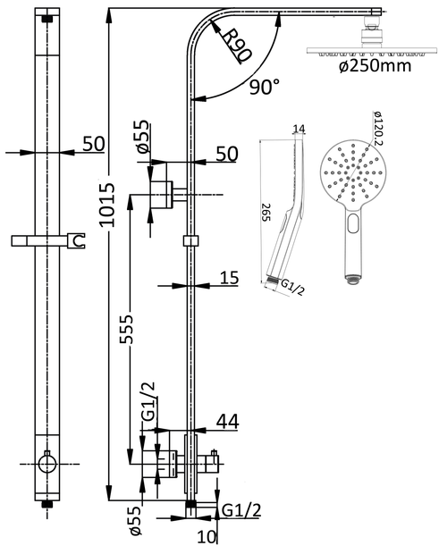 Kara Shower Set Multifunction line drawing