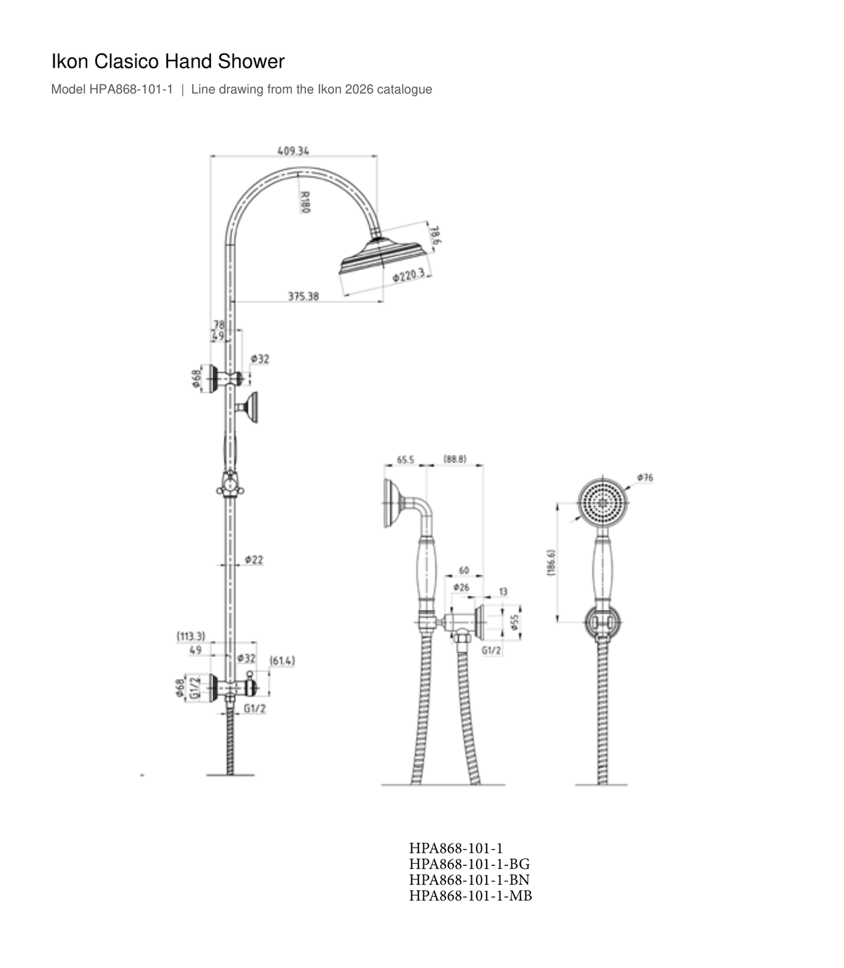 Clasico Hand Shower line drawing