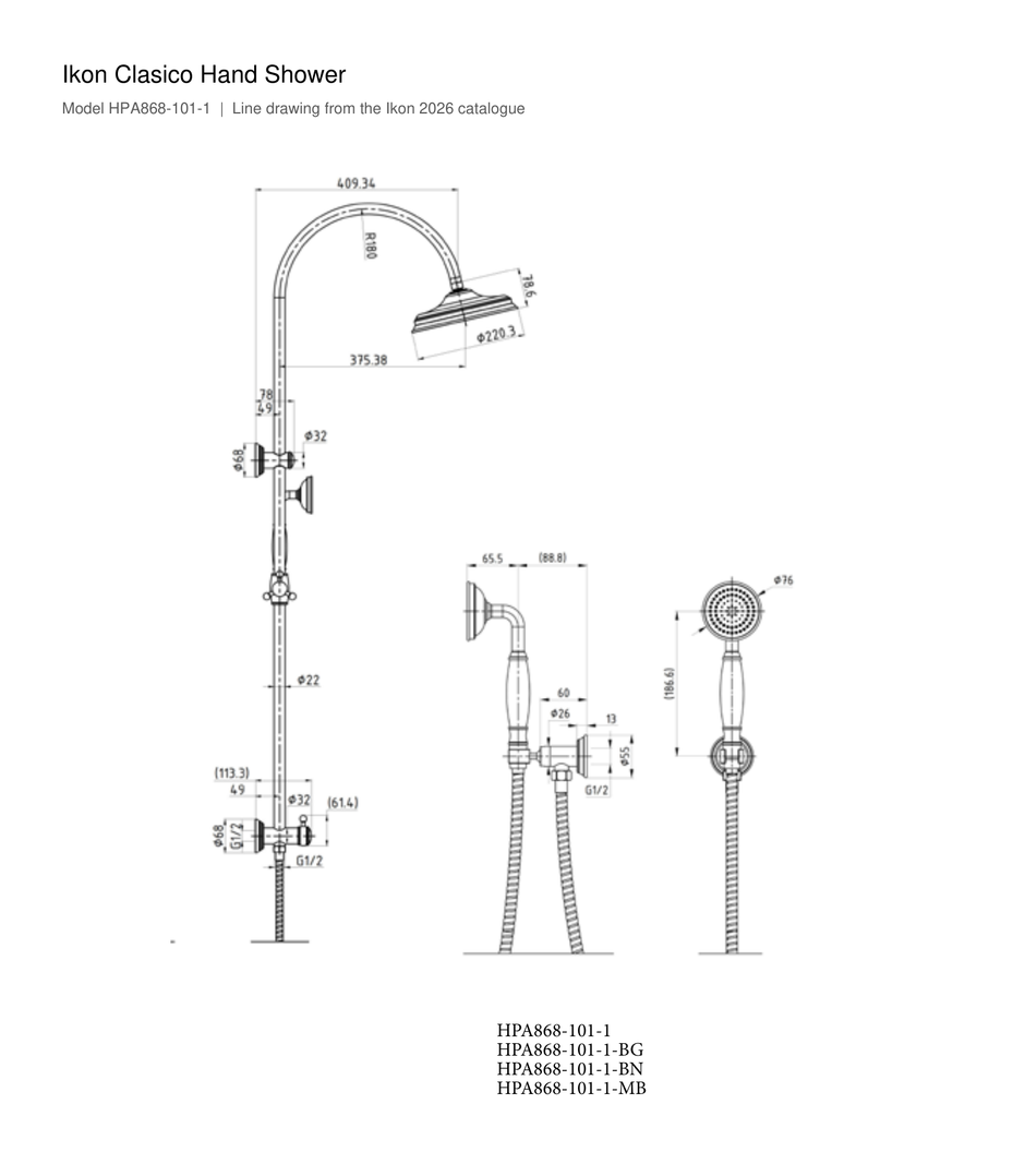 Clasico Hand Shower line drawing