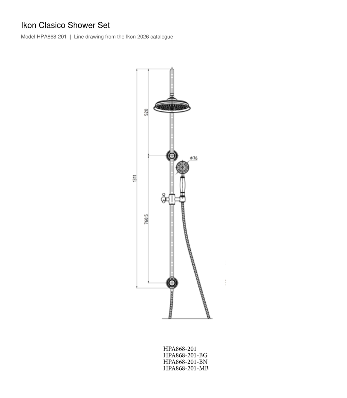 Clasico Shower Set line drawing