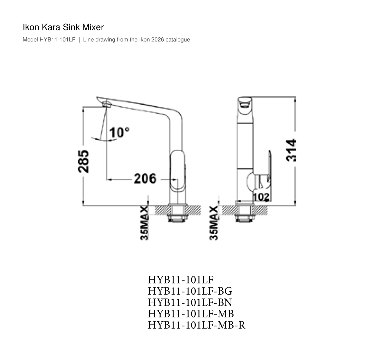 Kara Sink Mixer line drawing