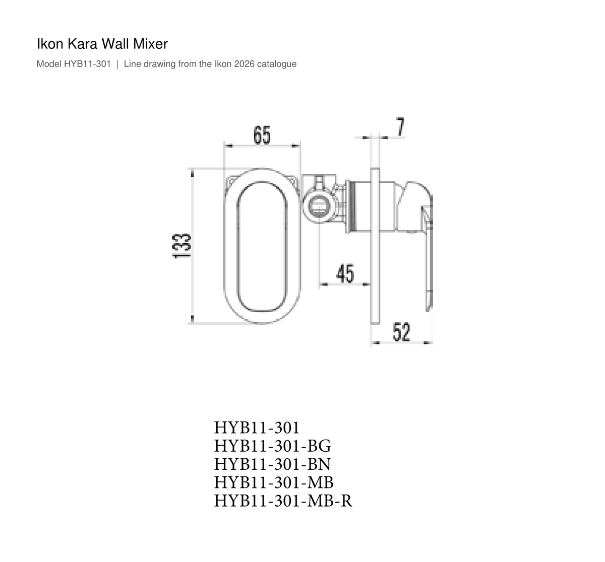 Kara Wall Mixer line drawing