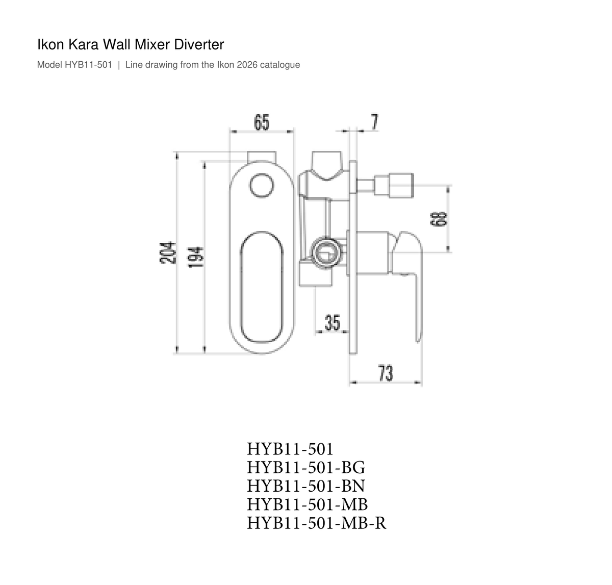 Kara Wall Mixer Diverter line drawing