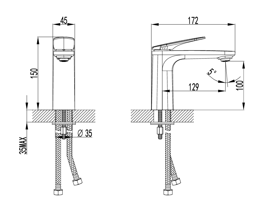 Sulu II Basin Mixer line drawing