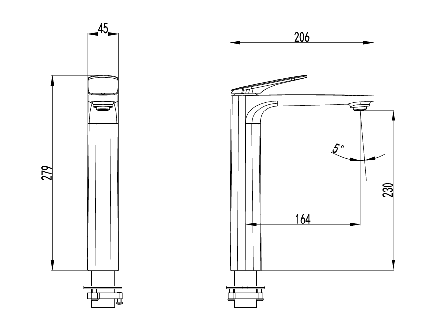Sulu II High Rise Basin Mixer line drawing