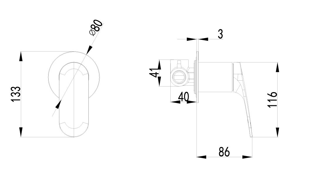 Sulu II Wall Mixer Trim Kit line drawing