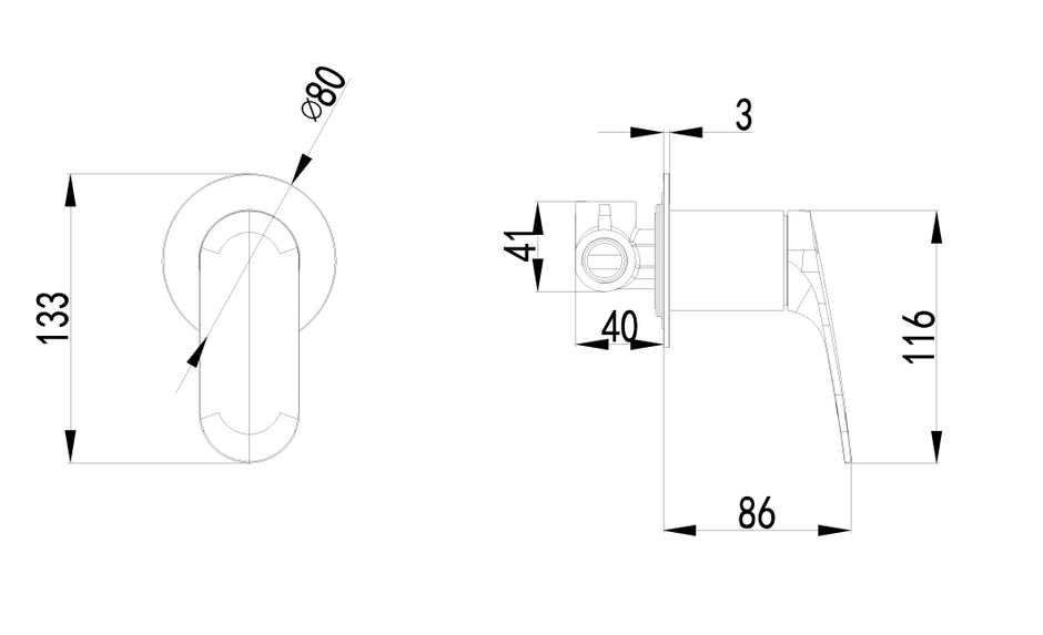 Sulu II Wall Mixer Trim Kit line drawing