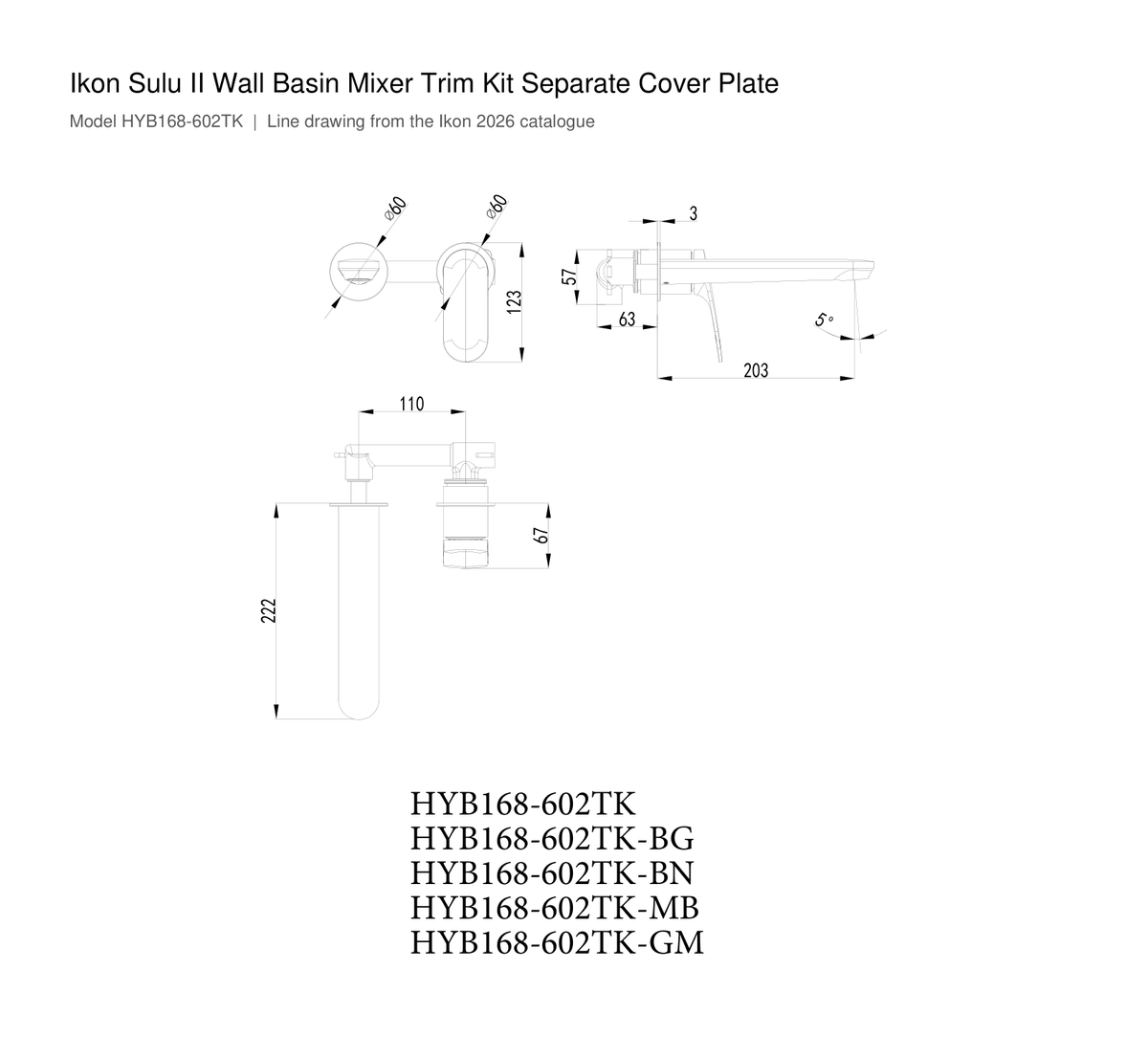 Sulu II Wall Basin Mixer Trim Kit Separate Cover Plate line drawing