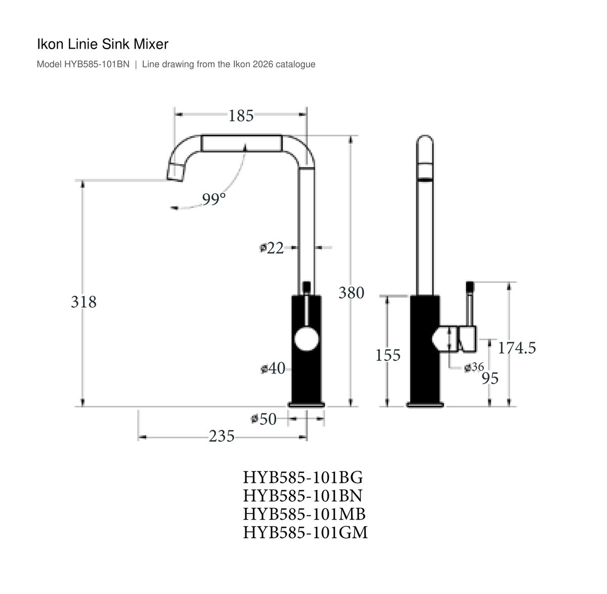 Linie Sink Mixer line drawing