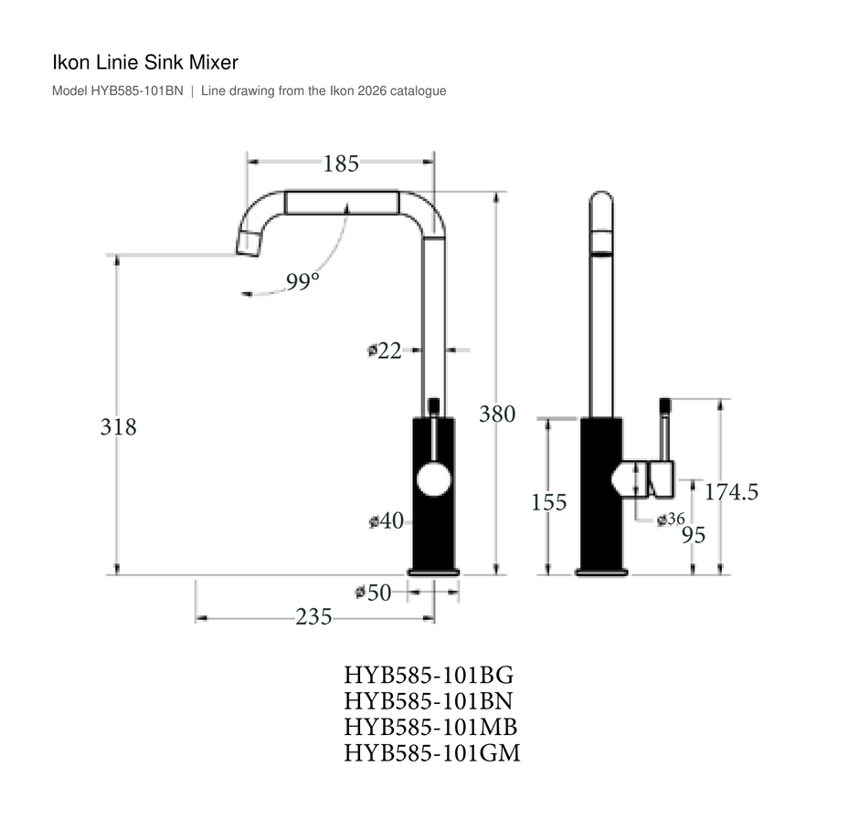 Linie Sink Mixer line drawing