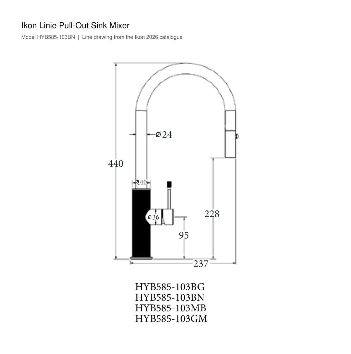 Linie Pull-Out Sink Mixer line drawing
