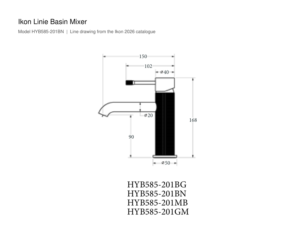 Linie Basin Mixer line drawing