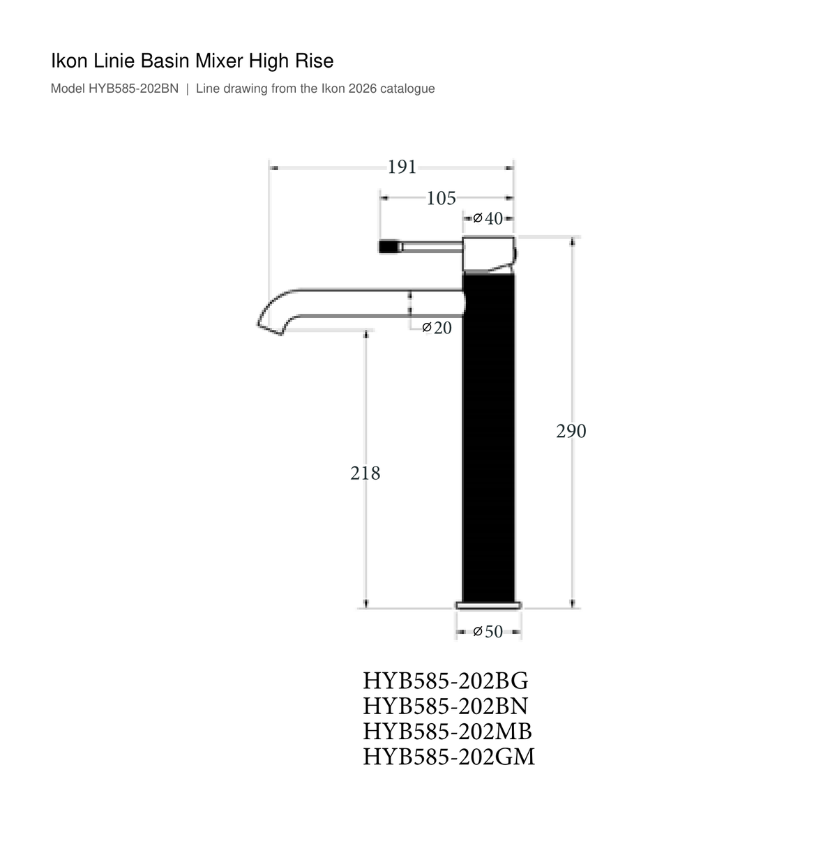 Linie Basin Mixer High Rise line drawing