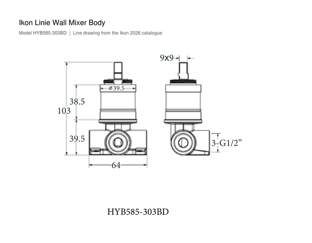 Linie Wall Mixer Body line drawing