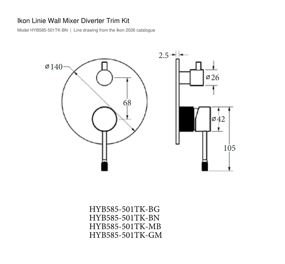 Linie Wall Mixer Diverter Trim Kit line drawing