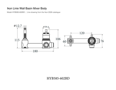 Ikon Linie Wall Basin Mixer Body line drawing