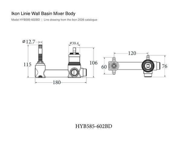 Linie Wall Basin Mixer Body line drawing