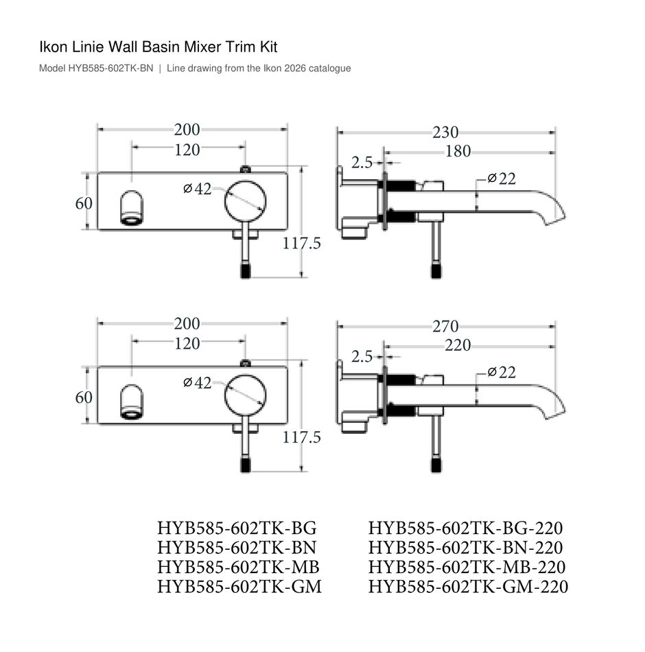 Linie Wall Basin Mixer Trim Kit line drawing