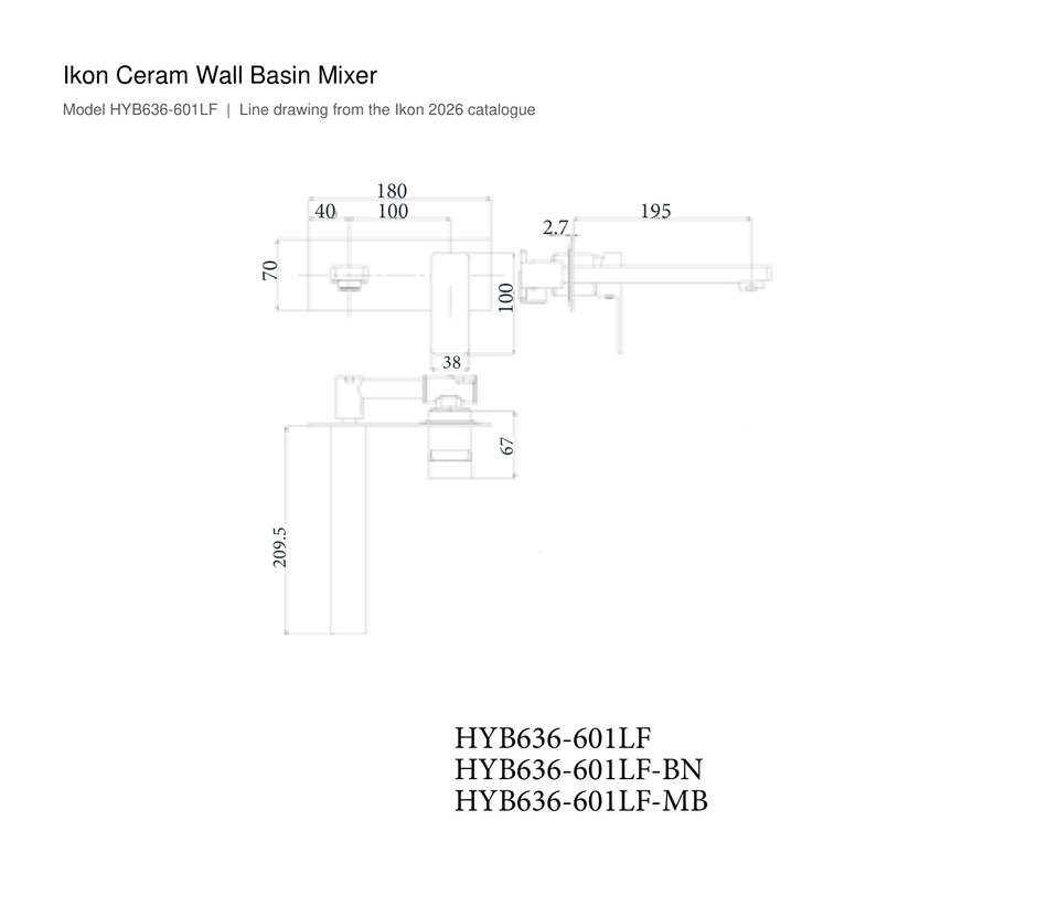 Ceram Wall Basin Mixer line drawing