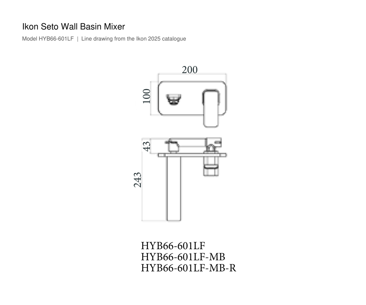 Seto Wall Basin Mixer line drawing