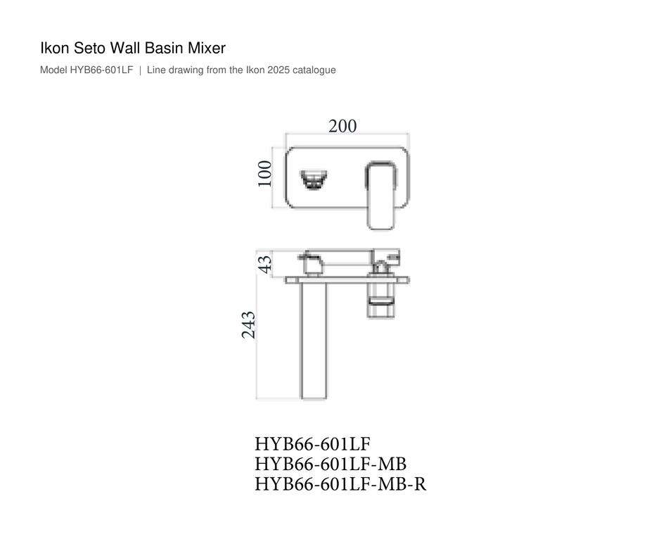 Seto Wall Basin Mixer line drawing