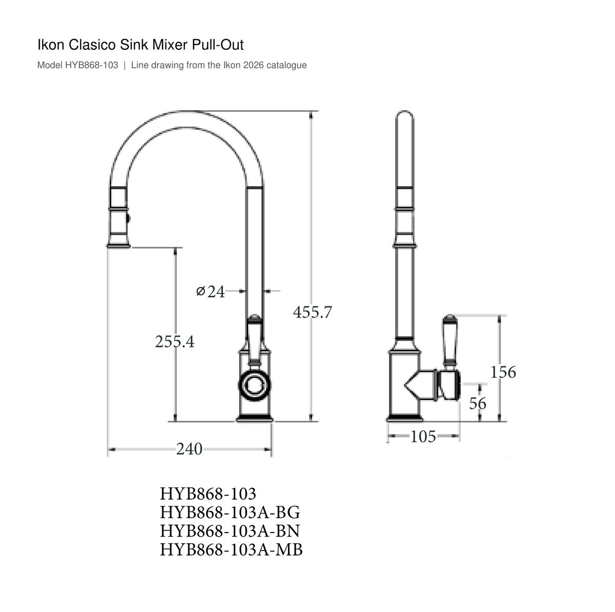 Clasico Sink Mixer Pull-Out line drawing