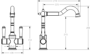 Clasico Sink Mixer Twin Handle with Ceramic Handle line drawing