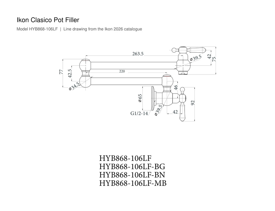 Clasico Pot Filler line drawing