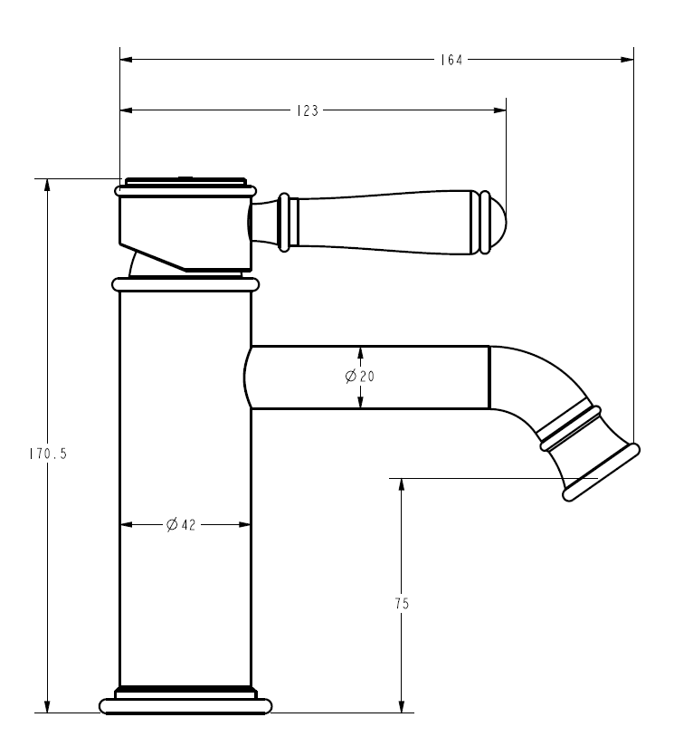 Clasico Basin Mixer with Ceramic Handle line drawing
