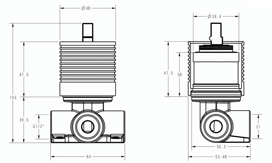 Clasico Wall Mixer Body line drawing