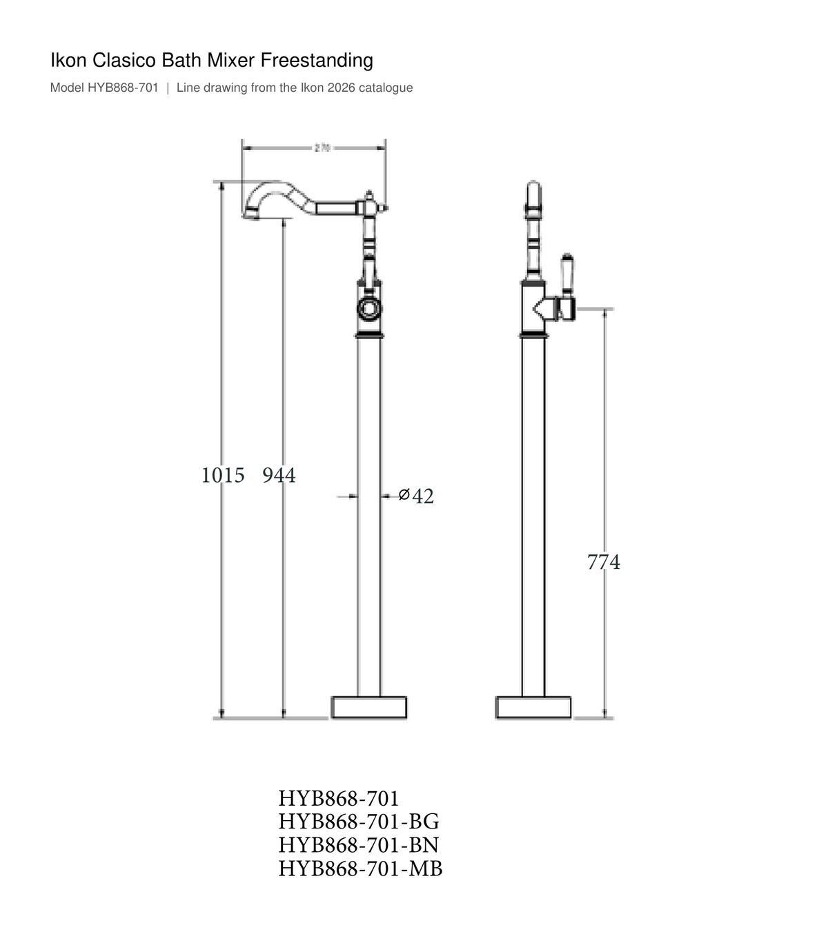 Clasico Bath Mixer Freestanding line drawing
