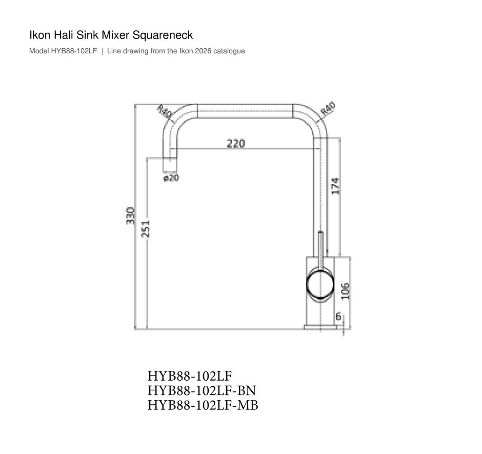 Hali Sink Mixer Squareneck line drawing