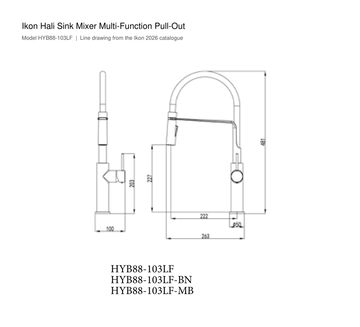 Hali Sink Mixer Multi-Function Pull-Out line drawing